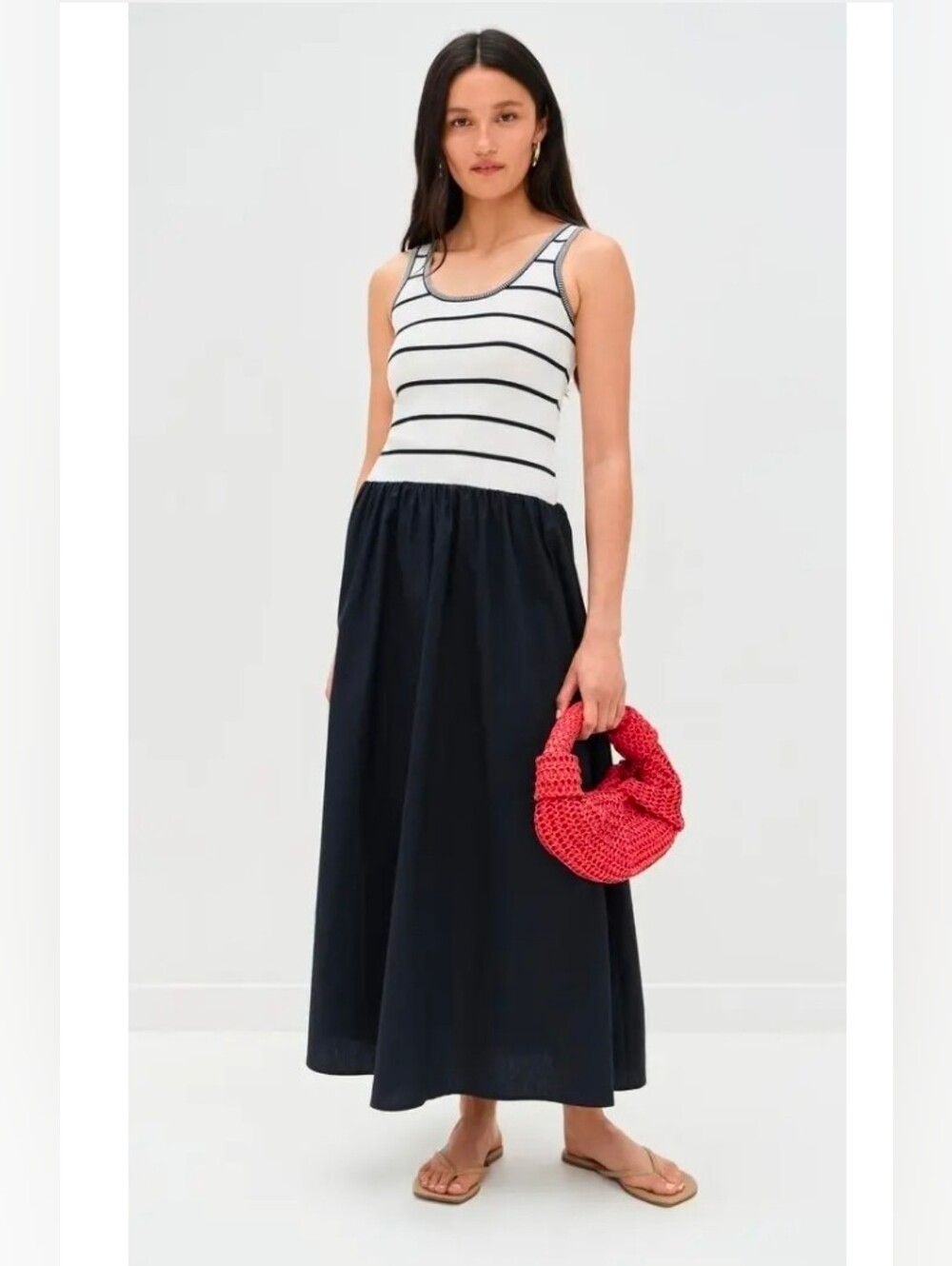 Moon River Black and White Striped Tank Top